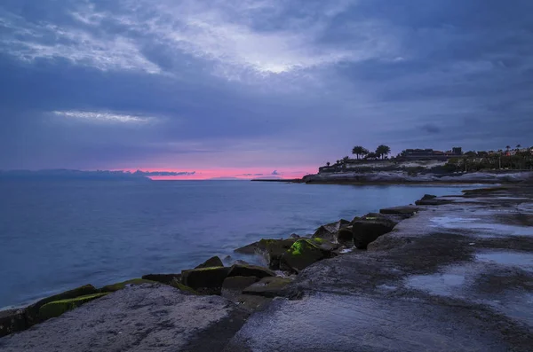 Steiner Stranden Ved Solnedgang Costa Adeje Tenerife Spania – stockfoto