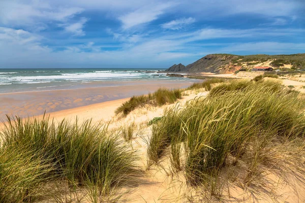 Wydmy Krajobraz Morski Plaży Praia Amoreira Zachodniej Algarve Portugalia — Zdjęcie stockowe