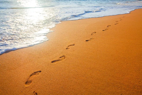 Ślady stóp na piaszczystej plaży — Zdjęcie stockowe