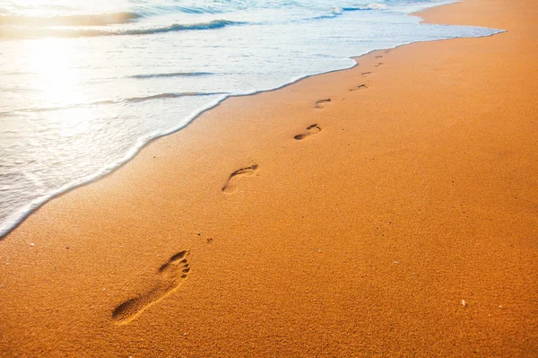 Ślady stóp na piaszczystej plaży — Zdjęcie stockowe