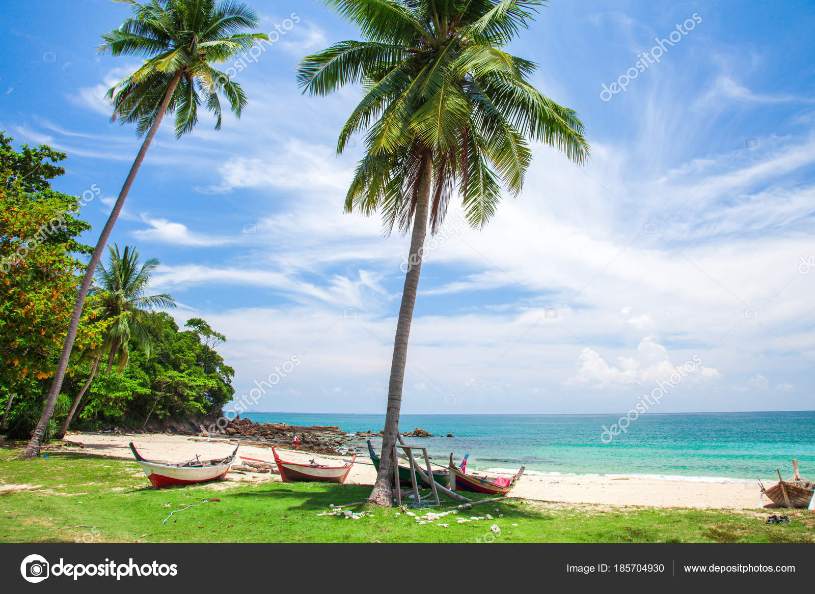 Plage Bateau Pêche Koh Lanta Thaïlande Photographie