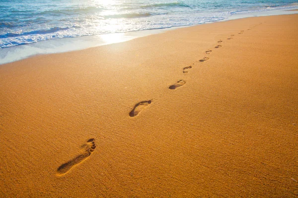 Sandy beach and footsteps — Stock Photo, Image