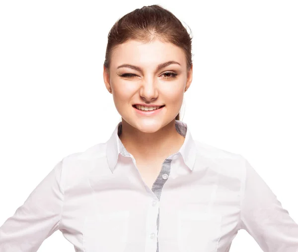 Winking woman on white — Stock Photo, Image