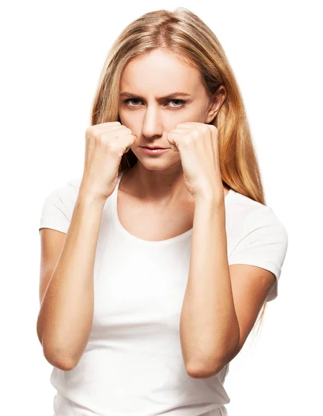 Mujer guiñando el ojo en blanco — Foto de Stock