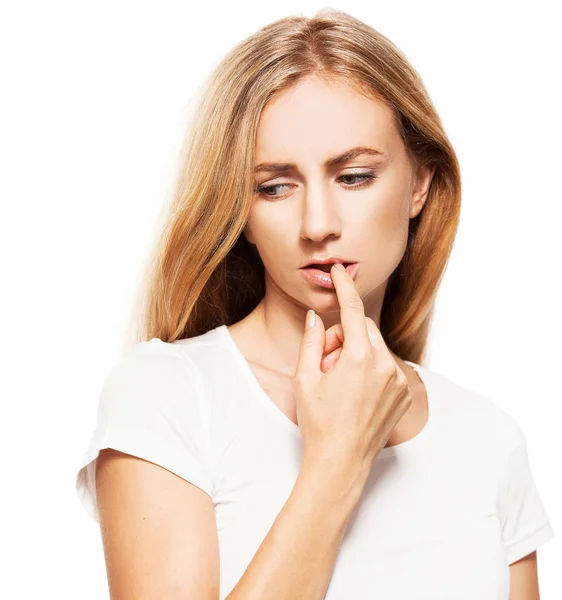 Mujer guiñando el ojo en blanco — Foto de Stock