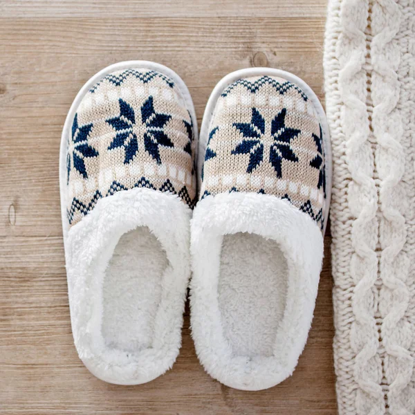 Slippers on wooden floor — Stock Photo, Image