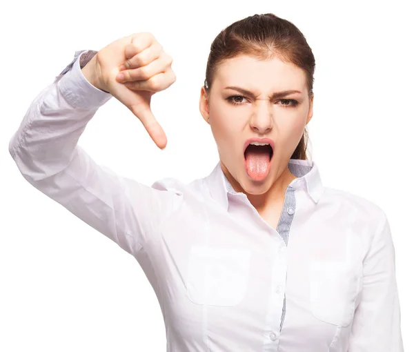 Woman showing thumbs down — Stock Photo, Image