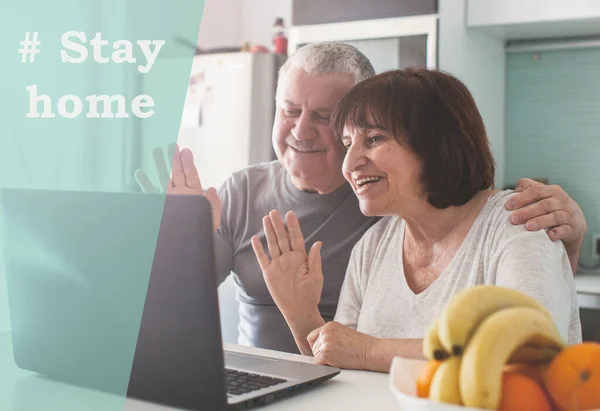 Elderly couple looking at computer during the pandemic coronavirus