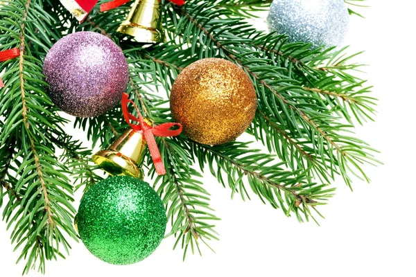 Boules Noël Branches Sapin Avec Décorations — Photo