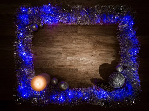 Boże Narodzenie dekoracje ramki z światło świeca — Zdjęcie stockowe