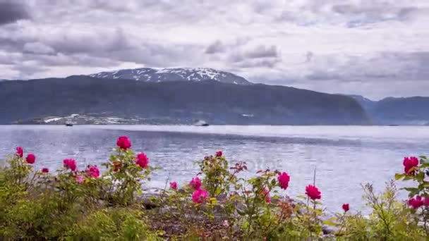 Time-lapse uitzicht over Vangsnes in Noorwegen — Stockvideo