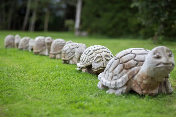 Drewniane rzeźby żółw — Zdjęcie stockowe