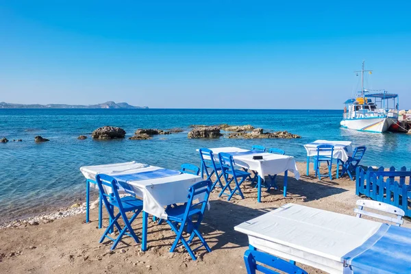 Cafe na plaży w Kolymbia. Rodos, Grecja — Zdjęcie stockowe