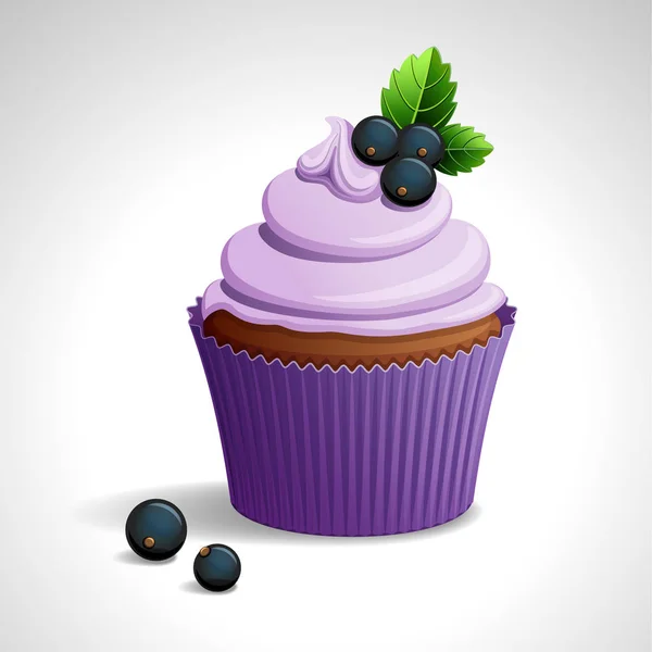 Siyah frenk üzümü ile cupcake — Stok Vektör