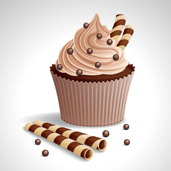 Hocolate torta tejszínnel és gofri Jogdíjmentes Stock Illusztrációk