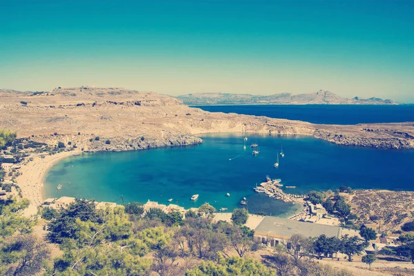 Zobacz w lindou bay od lindos — Zdjęcie stockowe