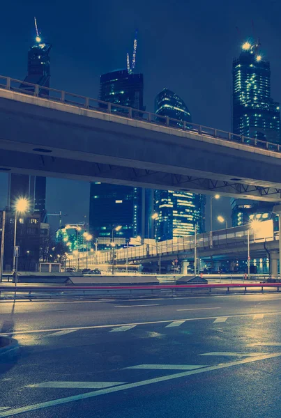 Skyscrapers traffic through downtown Stock Photo