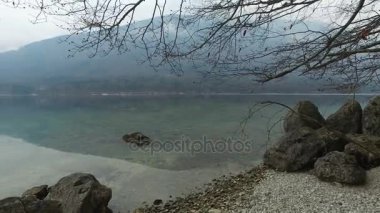 4 k. Bohinj Gölü panoramik manzara. Julian Alps, Triglav Ulusal Parkı, Slovenya, Avrupa. Kış saati