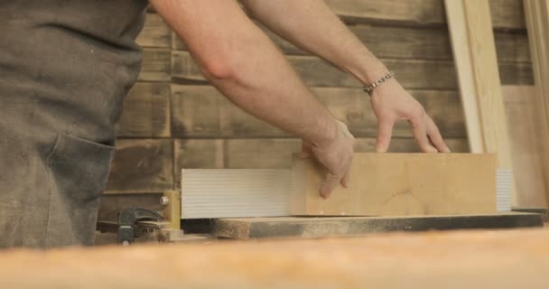 Cortadoras con sierra eléctrica, en taller de carpintería — Vídeo de stock