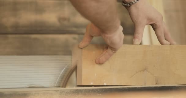 Обробні дошки з електричною пилкою, в столярній майстерні — стокове відео