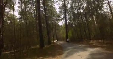 adam onun longboard üzerinde paten IA bir park. İzleme atış