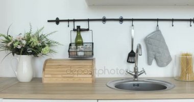 Şık minimalist mutfak, hiçbir insan iç görünüm.
