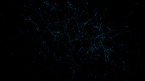 Αφηρημένη γεωμετρική μαύρο φόντο με μπλε κινείται γραμμές και τελείες. CG animation — Αρχείο Βίντεο