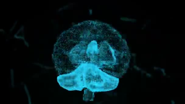 인간 두뇌의 의료 애니메이션입니다. 뇌의 x-선 스타일 이미지입니다. 인간의 두뇌는 입자를 회전 하 여 형성 되 고입니다. 추상적인 미래의 과학 및 기술 모션 배경입니다. 3 차원 렌더링. — 비디오