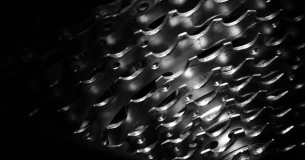 Detail view on a gear system of a racing bike, Bicycle shop — Stock Video