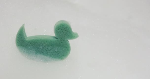 Rubber Ducky floats in water with copy space — Stock Video