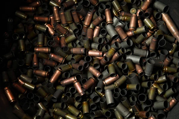 Many bullets. War, ammunition, aggression concepts. Rows of bullet. Bullets Background. — Stock Photo, Image