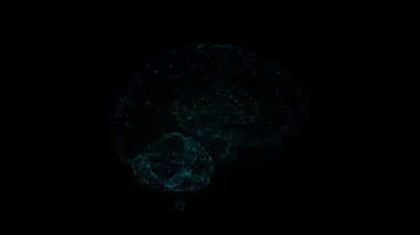 insan beyni dönen 3d render xray tarzı görüntü. Mavi arka fütüristik bilim ve teknoloji hareket plan
