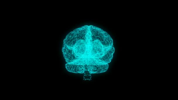 Rotating Hologram of Human Brain. Blue abstract futuristic science and technology motion background — Stock Video
