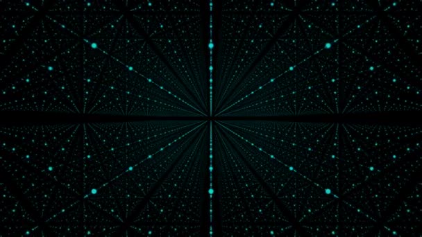 Абстрактный фон с анимацией полета в технологический тоннель с геометрических точек . — стоковое видео