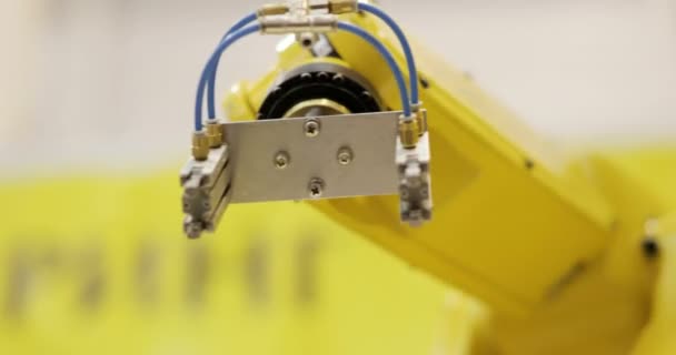 現代の産業オートメーション。ロボット アームの組み立て製品 — ストック動画