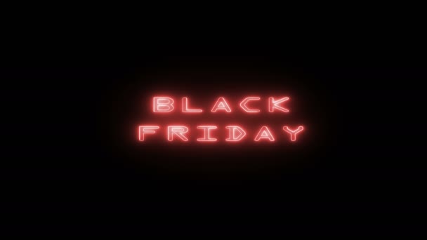 Roter neonblinkender Schriftzug Black Friday in der Mitte auf schwarzem Hintergrund. — Stockvideo