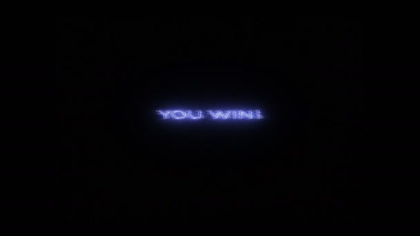 Neon lampeggiante iscrizione blu si vince al centro con il rumore su sfondo nero . — Video Stock