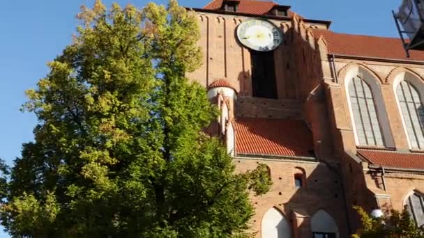 Kostel svatého Jana Křtitele a svatého Jana evangelistu, bazilika Minor, katedrála diecéze Torun, Polsko. Gotický kostel, postavený z cihel, halové s monumentální západní věž. — Stock video