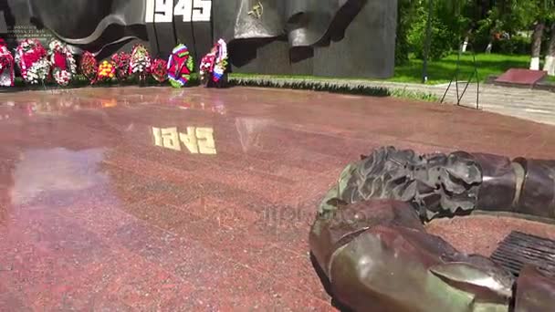 Denkmal mit einer ewigen Flamme, die dem Sieg des russischen Volkes im großen patriotischen Krieg (1941-1945) gewidmet ist. sergiev posad, russland. — Stockvideo