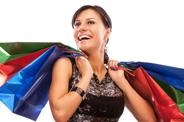 Charming girl with purchases — Stock Photo, Image