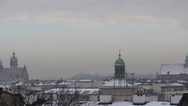 Widok Krakowa zima na Wiśle. Kraków jest drugim największym i jednym z najstarszych miast w Polsce. Nad rzeką Wisła (Wisła) w region Małopolski. — Wideo stockowe