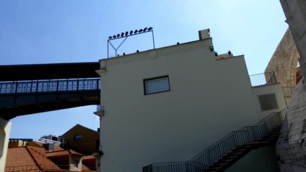 Elevador de Santa Justa, también llamado Carmo Lift, es un ascensor, en Lisboa, Portugal. Situado al final de la Rua de Santa Justa, cerca de las calles más bajas de la Baixa con mayor Largo do Carmo . — Vídeos de Stock