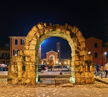 Former city gate Porta Montanara in Rimini, Italy clipart