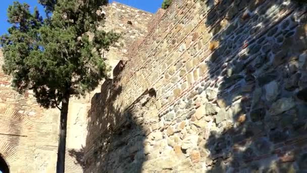 Alcazaba é uma fortificação palaciana em Málaga, Espanha. Foi construído pela dinastia Hammudid no início do século XI. Cidadela construída em colina com vista para o porto, e compreende dois recintos murados . — Vídeo de Stock