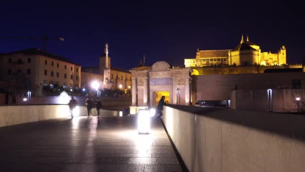 Ponte romano di Cordoba è ponte nel centro storico di piccola area preservata conosciuta come Sotos de la Albolafia, Cordoba, Andalusia, Spagna meridionale, costruito all'inizio del I secolo attraverso il fiume Guadalquivir . — Video Stock