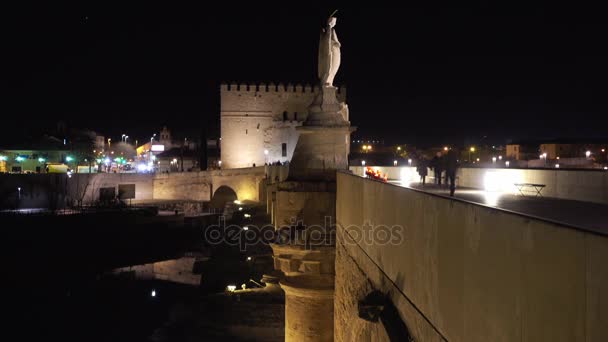 Římský most Cordoba je most v historickém centru malé konzervované oblasti známé jako Sotos de la Albolafia, Cordoba, Andalusia, jižní Španělsko, postavený v počátku století za řekou Guadalquivir. — Stock video