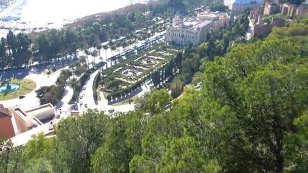 Panorama van de haven en centraal deel van Malaga. — Stockvideo