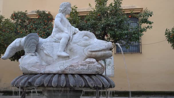 关于胜利的圣拉斐尔在科尔多瓦的喷泉。科尔多瓦是安达卢西亚、 西班牙南部和首都科尔多瓦省的一座城市. — 图库视频影像