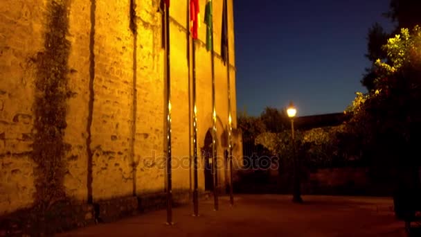 Alcazar de los reyes cristianos (Burg christlicher Monarchen), auch bekannt als alcazar von Cordoba, Andalusien, Spanien, am Fluss Guadalquivir und in der Nähe der großen Moschee. — Stockvideo