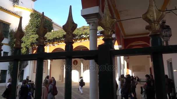 La Casa de Pilatos (Pilate huset) är ett andalusiskt palats i Sevilla, Spanien, permanent uppehållstillstånd tillhörde hertigarna av Medinaceli, italiensk renässans och Mudejar stilar, prototyp andalusiskt palats. — Stockvideo